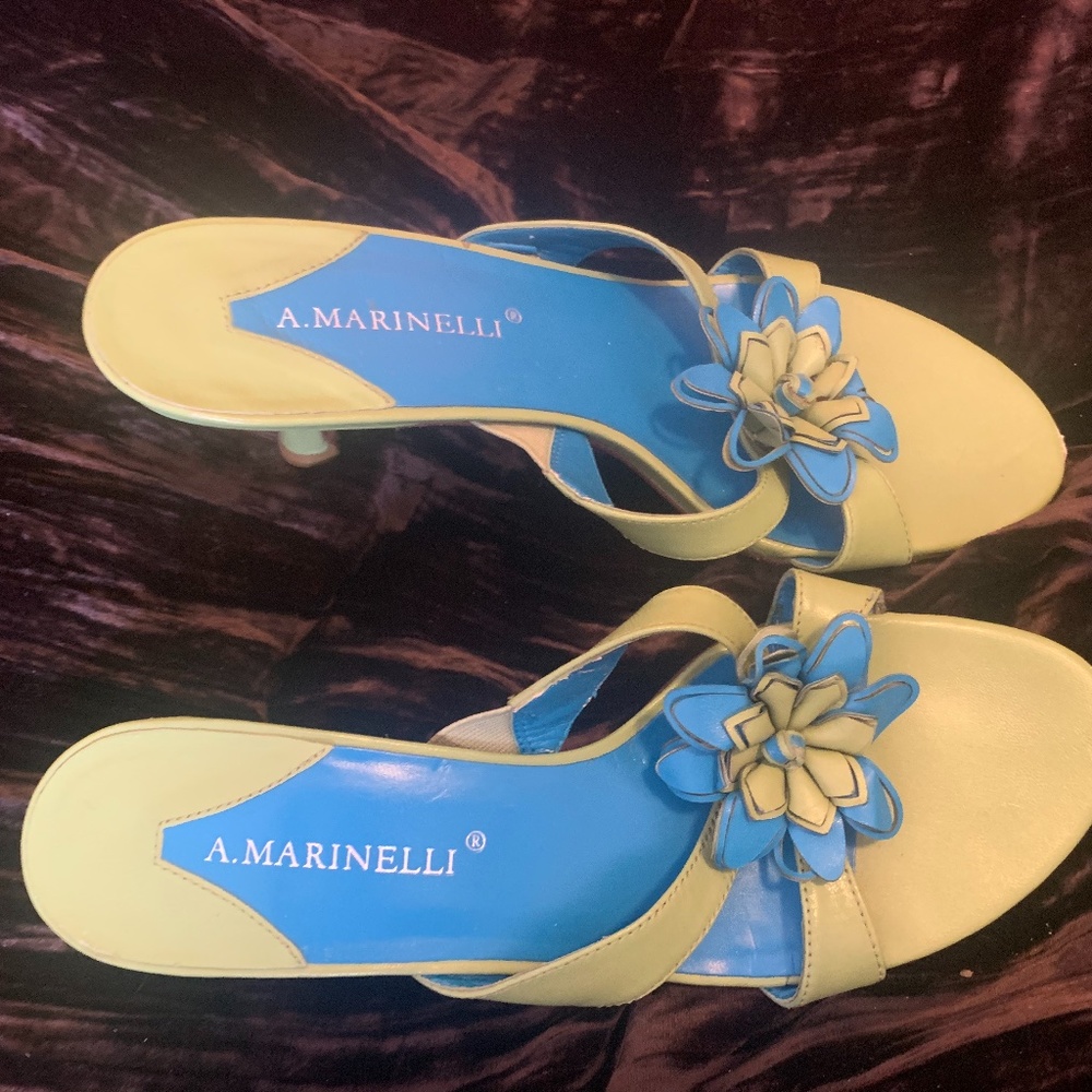 A. Marinelli lime green & royal blue kitten heels